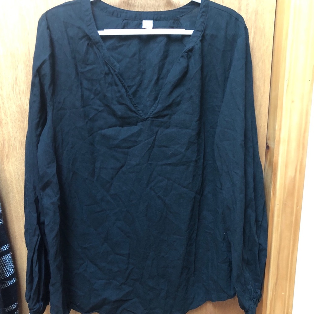 Old Navy black linen long sleeve blouse, sz LT